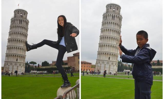 Típica foto que se hace el turista con la Torre Inclinada de Pisa